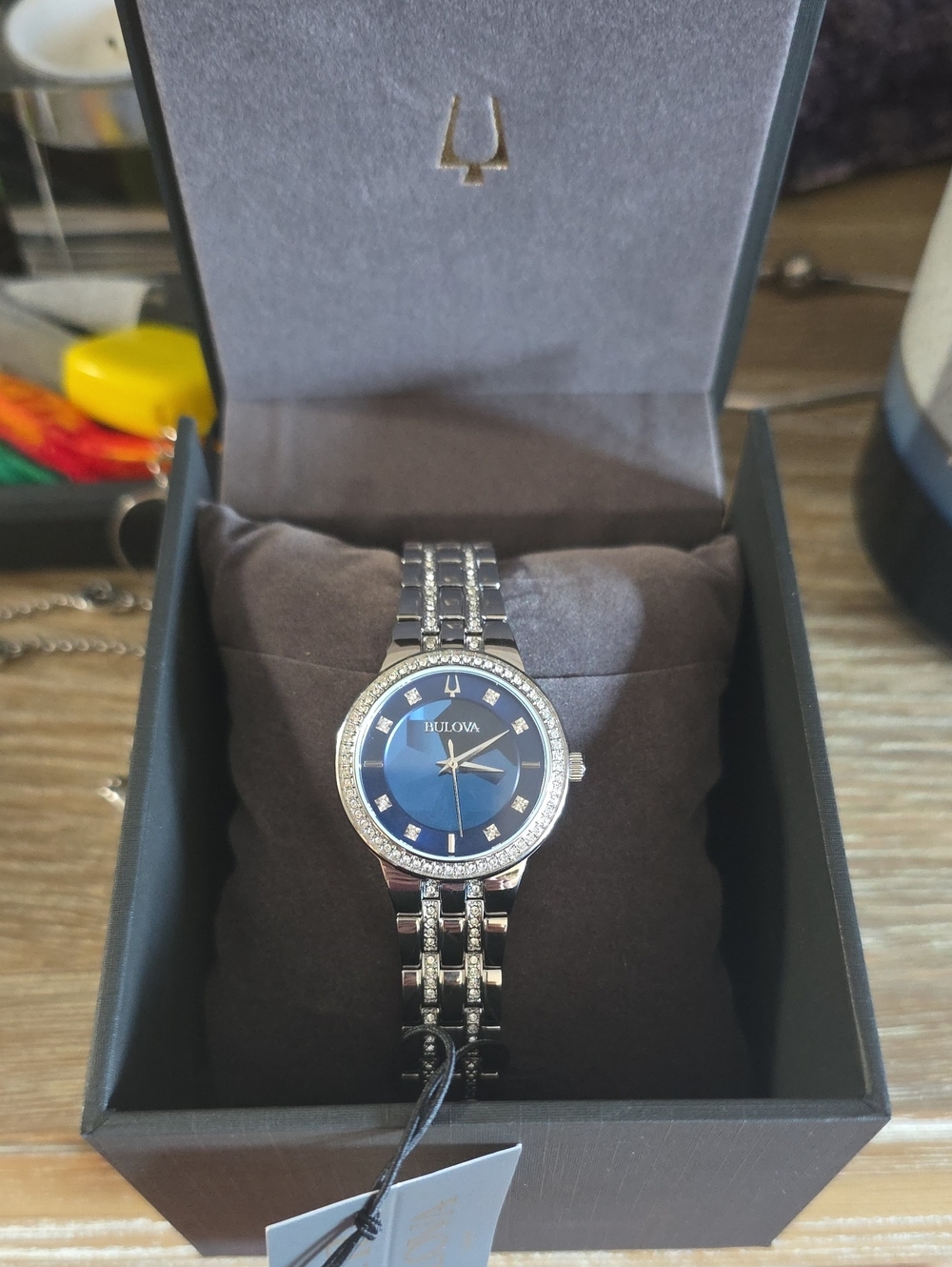 Bulova Silver and Blue Ladies Watch with Crystal Accents